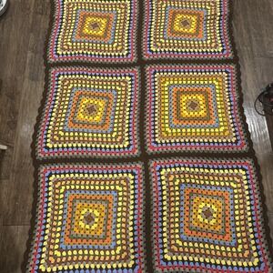 Vintage Afghan Blanket  Wheelchair Lap Brown Granny Square Quilt~66"x43"